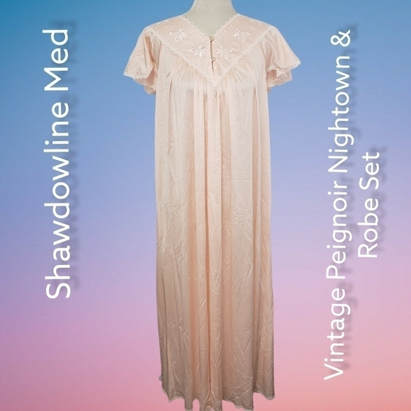 Vintage Shadowline Peignoir Gown & Robe Set M Blush Pink Nylon EUC Very Pretty - Picture 4 of 12